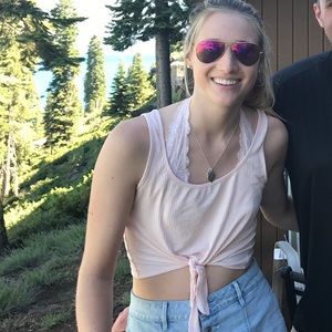 LA Hearts Ribbed Peach Tee Shirt